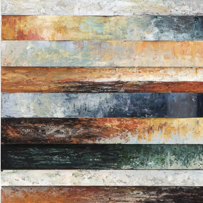 Plank Style Rectangular Wood and Metal Wall Decor, Multicolor