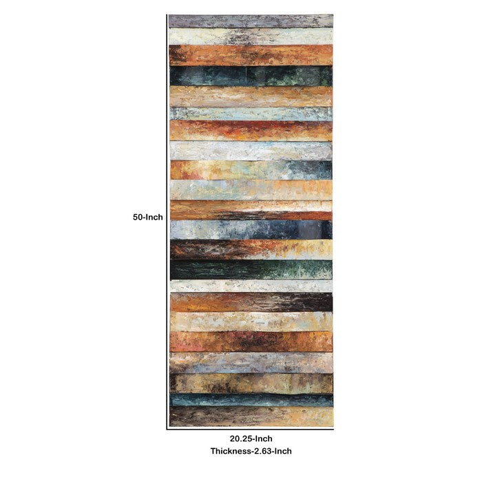 Plank Style Rectangular Wood and Metal Wall Decor, Multicolor