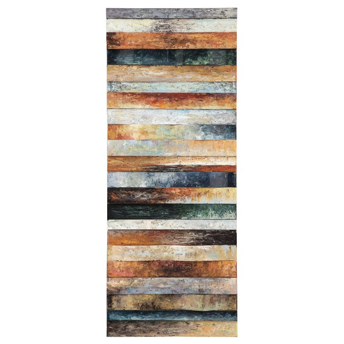 Plank Style Rectangular Wood and Metal Wall Decor, Multicolor
