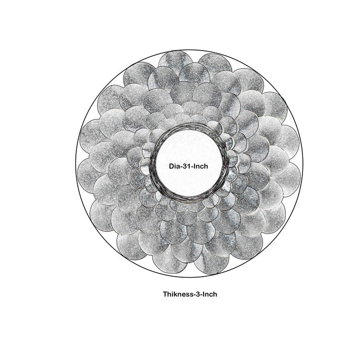Round Metal Accent Mirror with Blooming Flower Shape, Blue and Silver