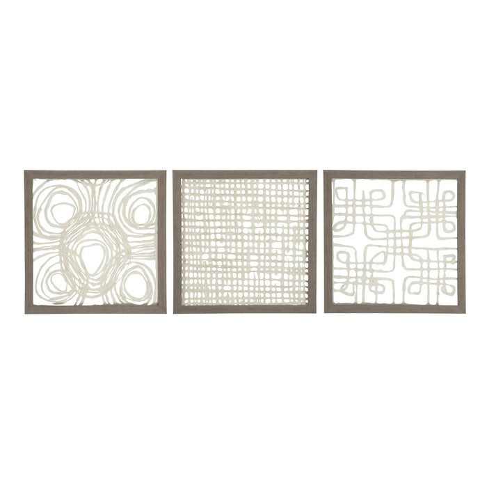 Wooden Wall Decor with Intricate Canvas Cut Outs, Set of 3, Cream and Brown