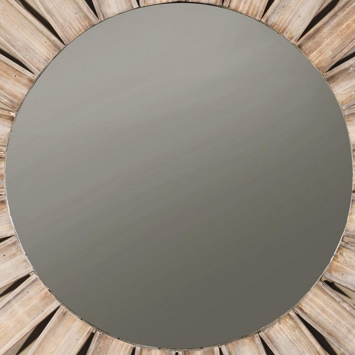 Contemporary Style Accent Mirror with Sun Burst Frame, Brown and Silver