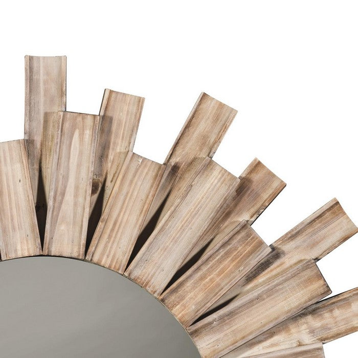 Contemporary Style Accent Mirror with Sun Burst Frame, Brown and Silver