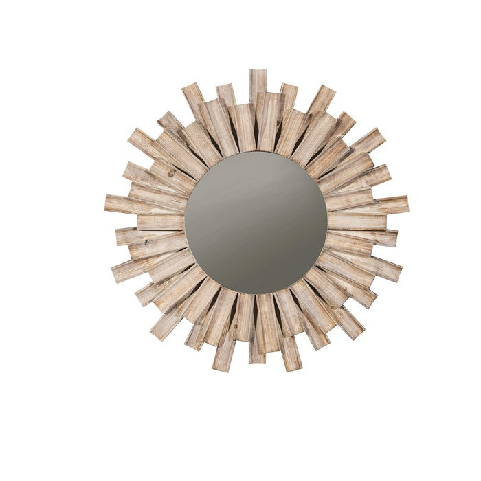 Contemporary Style Accent Mirror with Sun Burst Frame, Brown and Silver