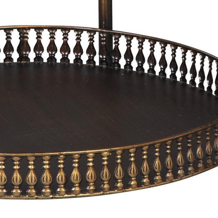 Round Tray Top Bar Cart with Spindle Railings and Curved Handles, Bronze