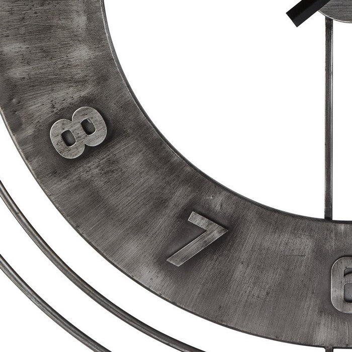 Industrial Round Metal Wall Clock with Roman Numerals, Gray
