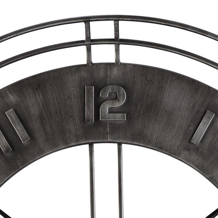 Industrial Round Metal Wall Clock with Roman Numerals, Gray