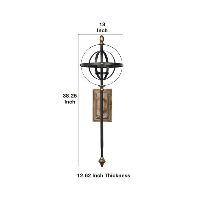 Wood and Metal Wall Sconce with Key Hole Bracket Hanger, Gold and Black