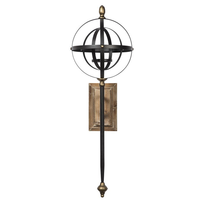 Wood and Metal Wall Sconce with Key Hole Bracket Hanger, Gold and Black
