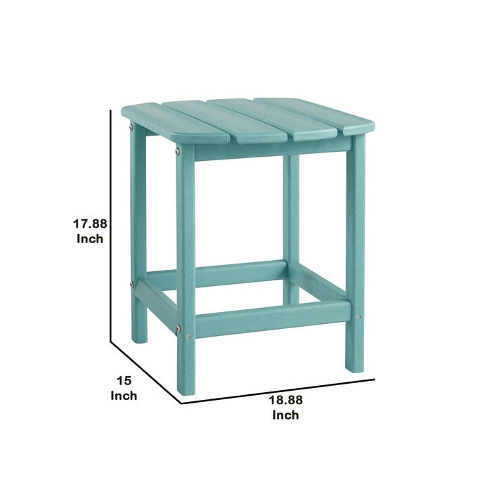 Slatted Rectangular Hard Plastic End Table with Straight Legs, Blue