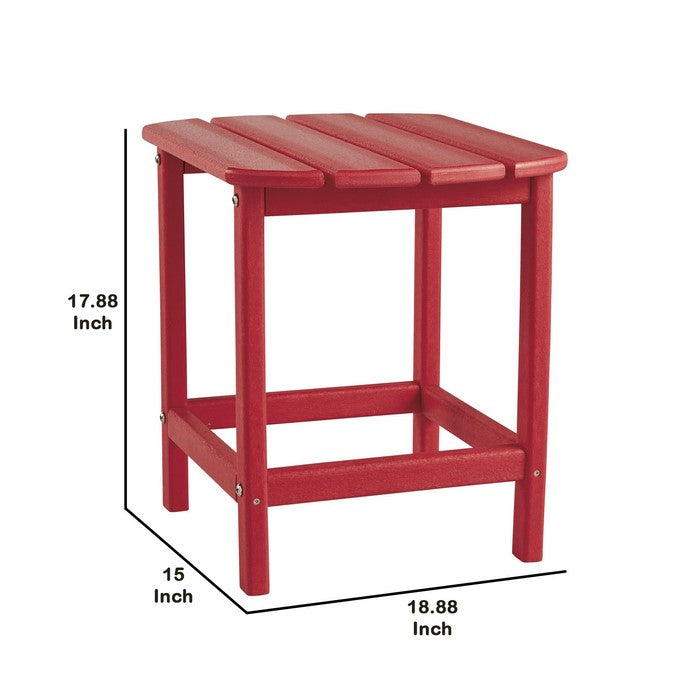 Slatted Rectangular Hard Plastic End Table with Straight Legs, Red