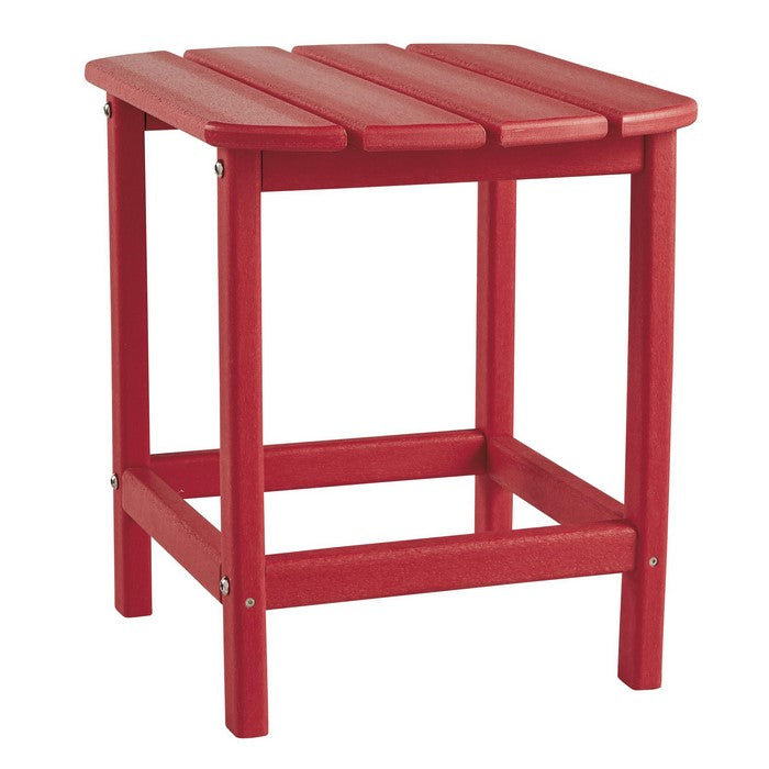 Slatted Rectangular Hard Plastic End Table with Straight Legs, Red