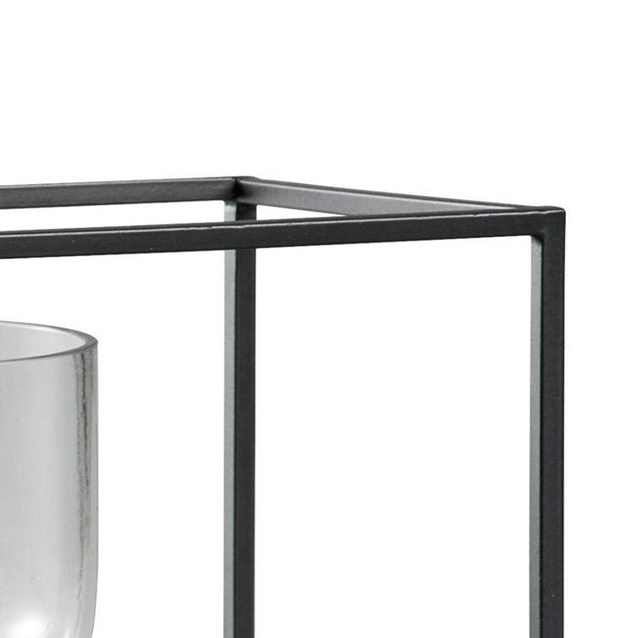 3 Glass Hurricane Candle Holders with Metal Frame, Black and Gold
