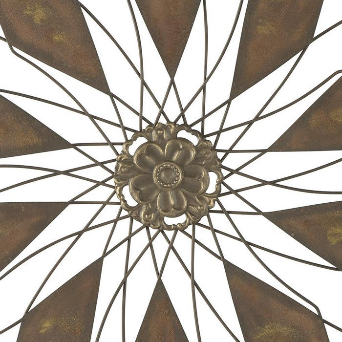 Blooming Flower Shape Indoor and Outdoor Metal Wall Decor, Rustic Brown