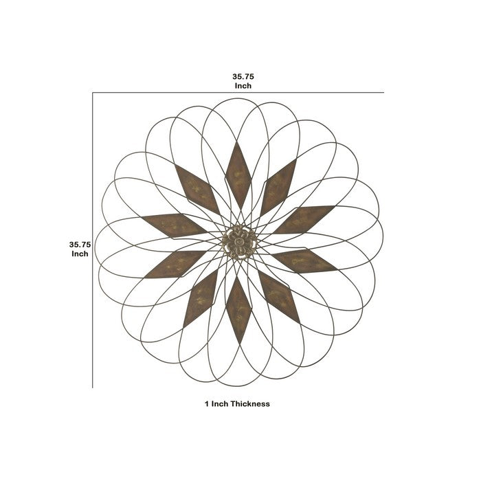 Blooming Flower Shape Indoor and Outdoor Metal Wall Decor, Rustic Brown