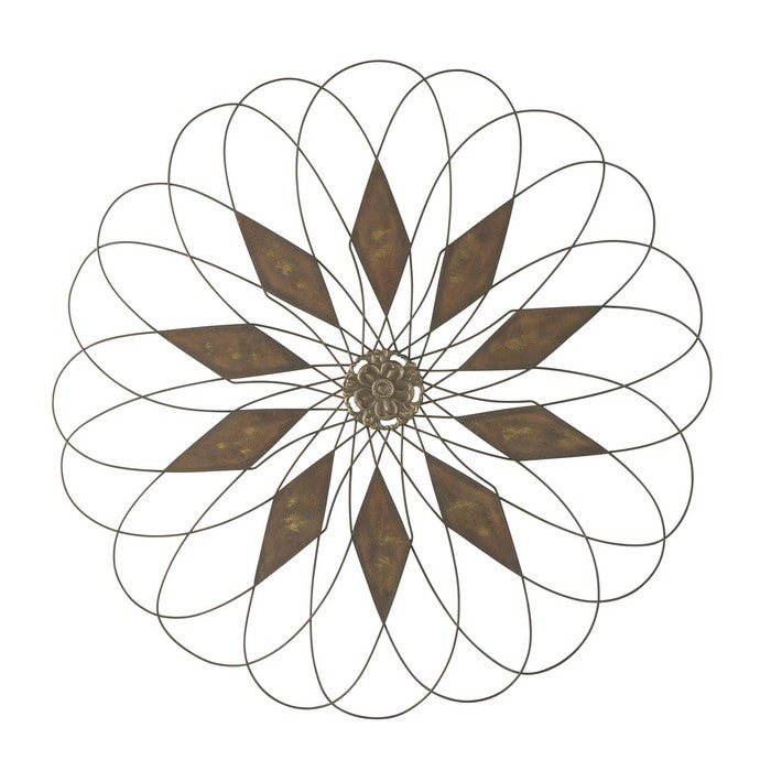 Blooming Flower Shape Indoor and Outdoor Metal Wall Decor, Rustic Brown