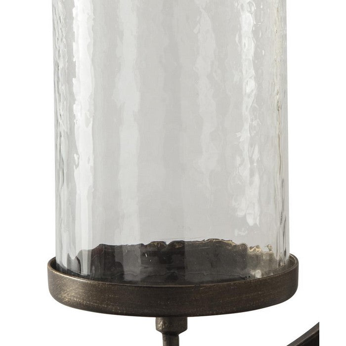 Round Metal Candle Holder with Rectangular Base, Brown and Clear