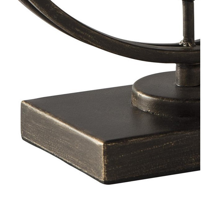 Round Metal Candle Holder with Rectangular Base, Brown and Clear
