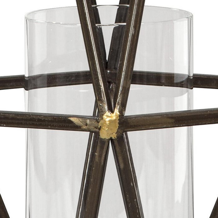 Metal Candle Holder with Open Geometric Design, Black and Gold
