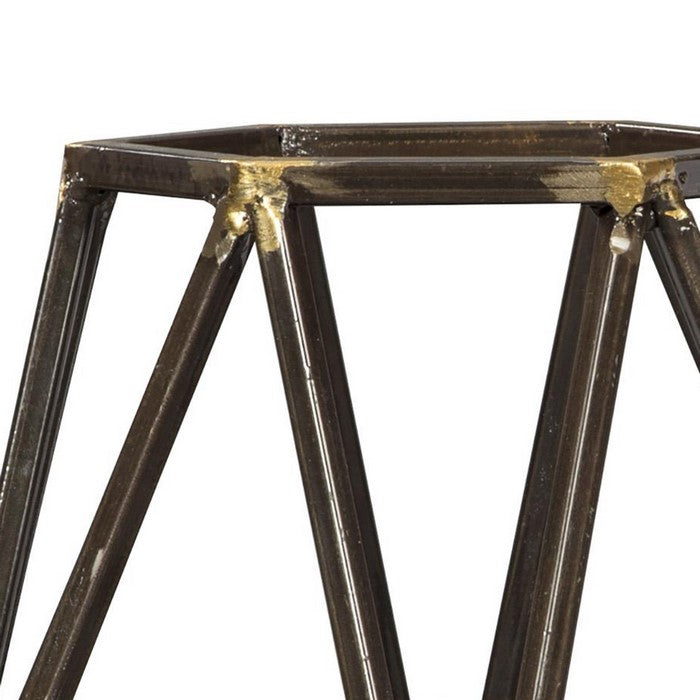Metal Candle Holder with Open Geometric Design, Black and Gold