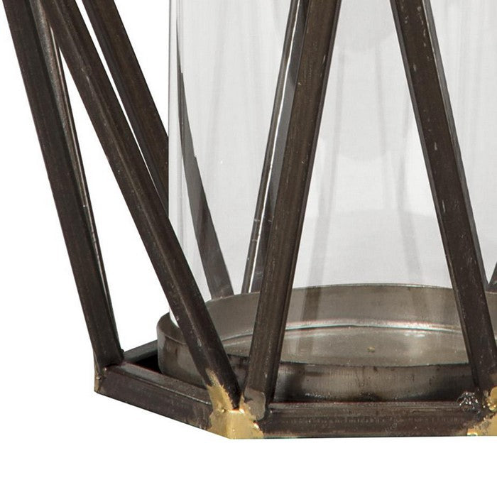Metal Candle Holder with Open Geometric Design, Black and Gold