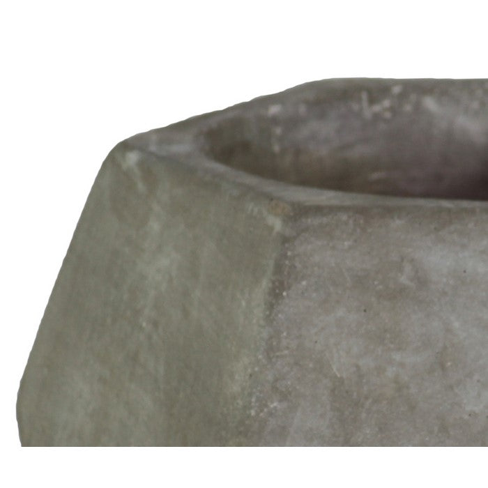 Hexagonal Cemented Flower Pot with Tapered Bottom, Washed Gray