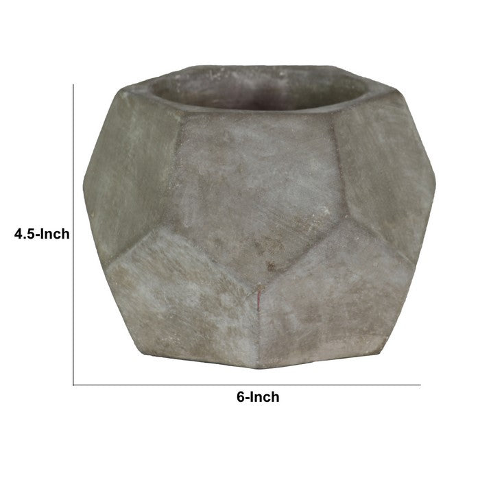 Hexagonal Cemented Flower Pot with Tapered Bottom, Washed Gray