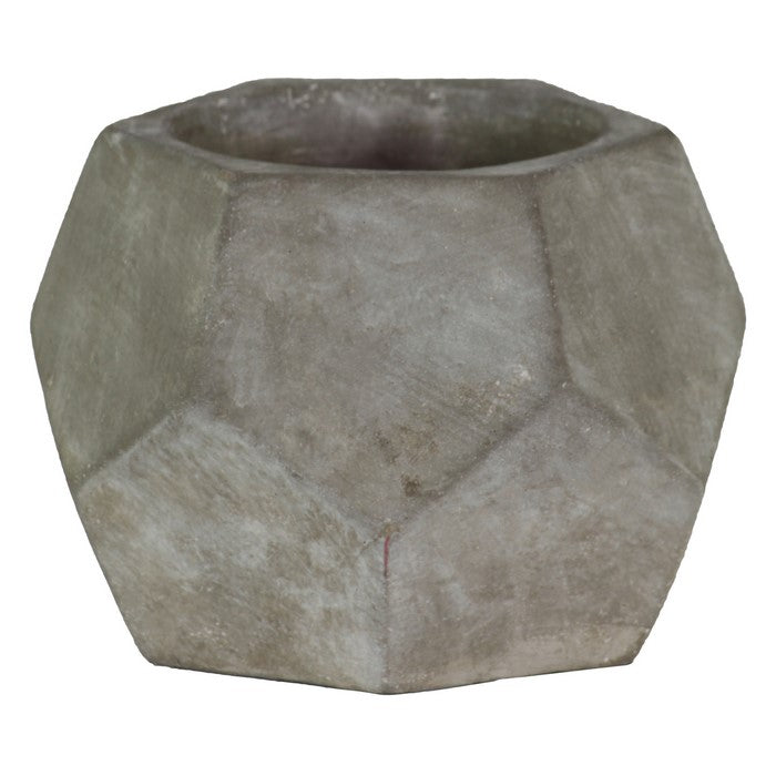 Hexagonal Cemented Flower Pot with Tapered Bottom, Washed Gray
