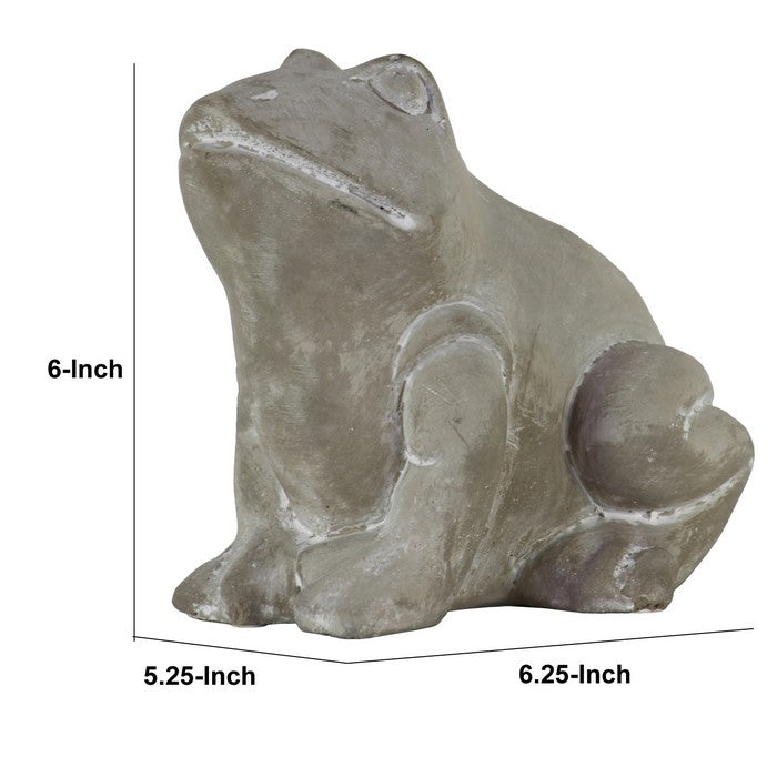 Cemented Sitting Frog Figurine with Closed Legs and Washed Finish, Gray