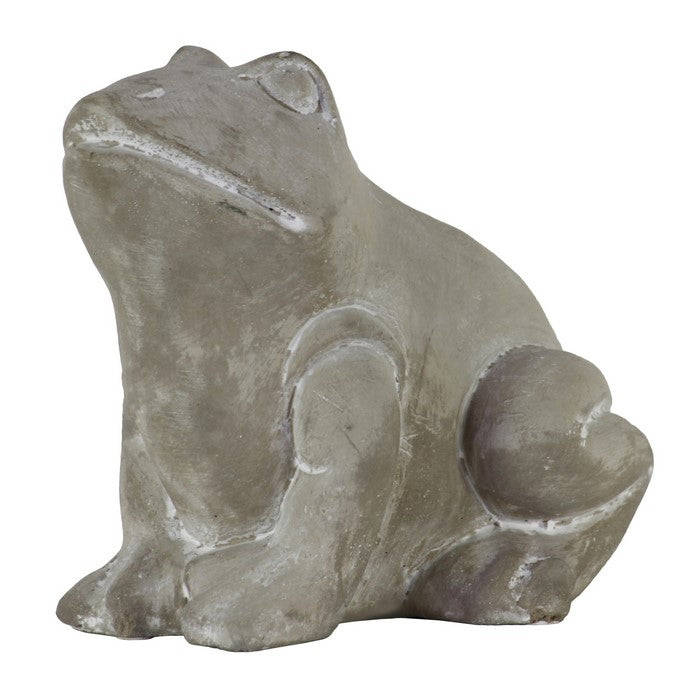 Cemented Sitting Frog Figurine with Closed Legs and Washed Finish, Gray