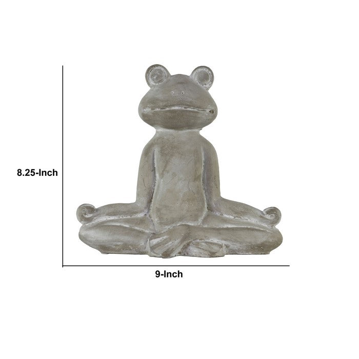 Meditating Cemented Frog Figurine with Open Arms, Gray