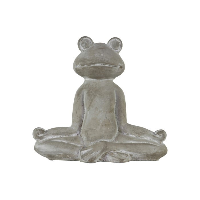 Meditating Cemented Frog Figurine with Open Arms, Gray