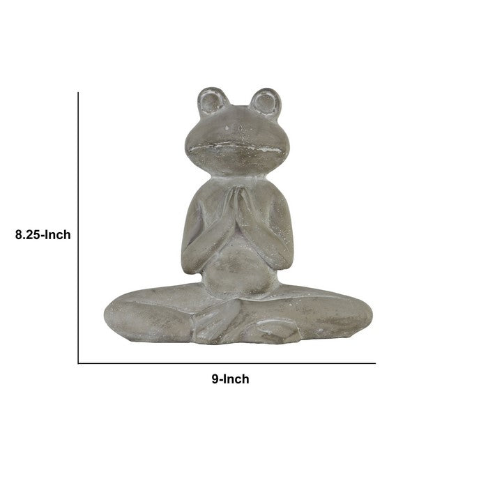 Meditating Cemented Frog Figurine with Crossed Legs and Arms, Gray