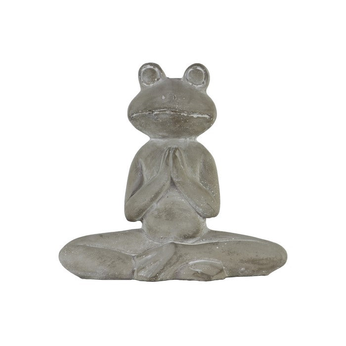 Meditating Cemented Frog Figurine with Crossed Legs and Arms, Gray