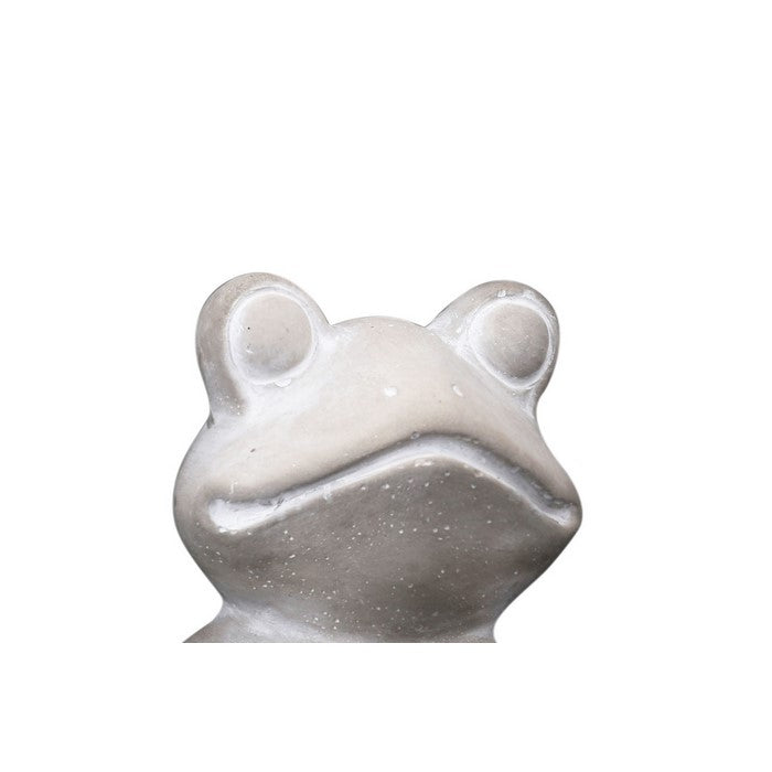 Cemented Sitting Frog Figurine with Crossed Legs, Washed Gray