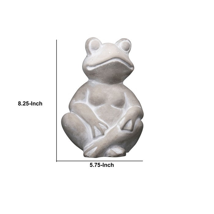 Cemented Sitting Frog Figurine with Crossed Legs, Washed Gray
