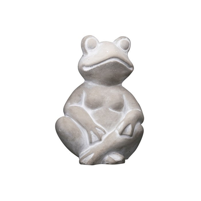 Cemented Sitting Frog Figurine with Crossed Legs, Washed Gray