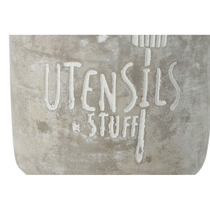 Round Cemented Utensils Jar with Engraved Typography, Gray