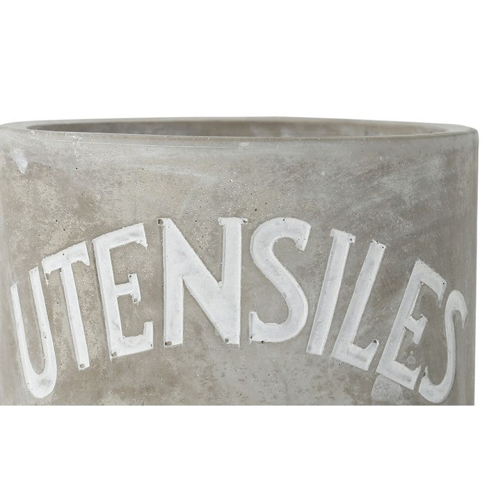 Round Cemented Utensils Jar with Engraved Typography, Gray