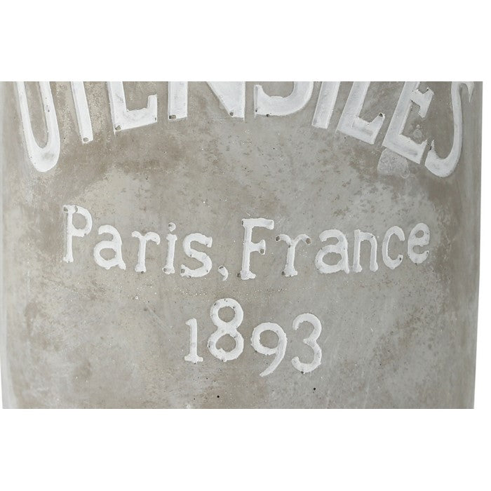 Round Cemented Utensils Jar with Engraved Typography, Gray