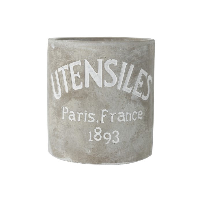 Round Cemented Utensils Jar with Engraved Typography, Gray