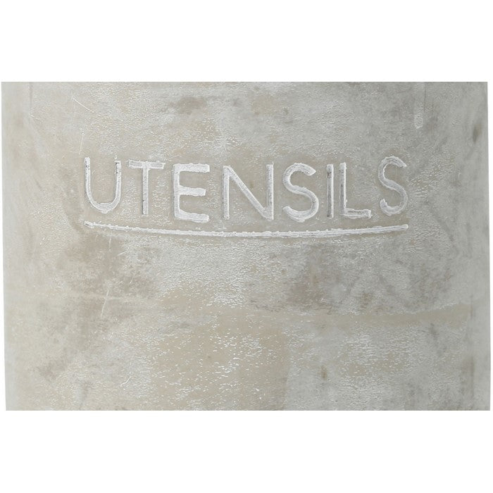 Round Cemented Decorative Utensils Jar with Typography, Gray
