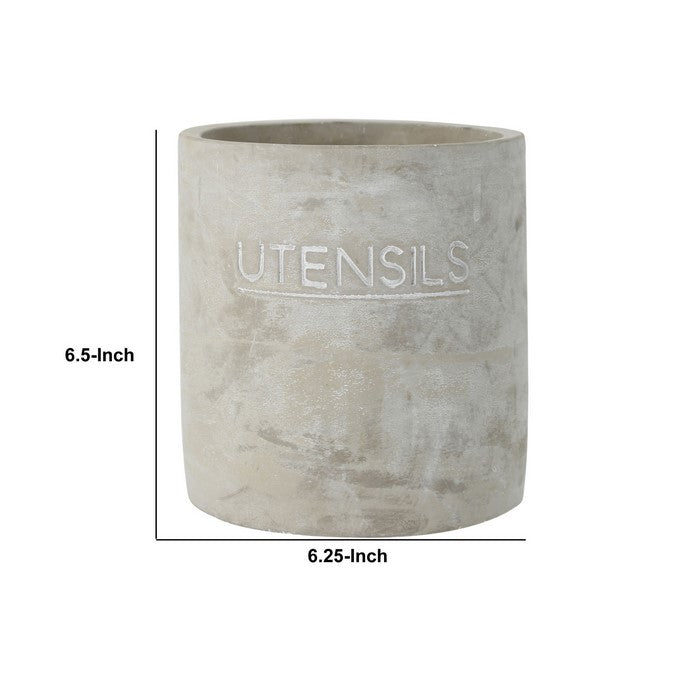 Round Cemented Decorative Utensils Jar with Typography, Gray