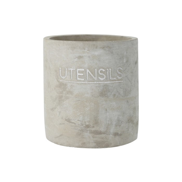 Round Cemented Decorative Utensils Jar with Typography, Gray