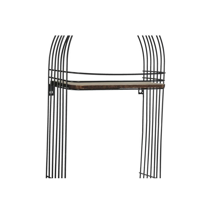 Oblong Metal Frame with 2 Wooden Shelves and Hangers, Black and Brown