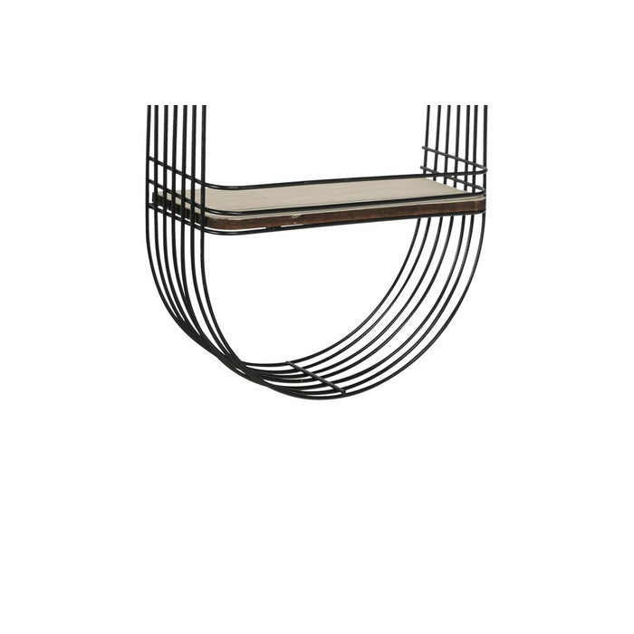 Oblong Metal Frame with 2 Wooden Shelves and Hangers, Black and Brown