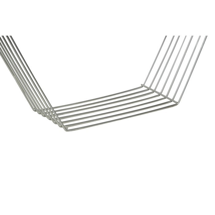 Wooden Wall Shelf and Hangers with Hexagonal Metal Frame, Silver and Brown