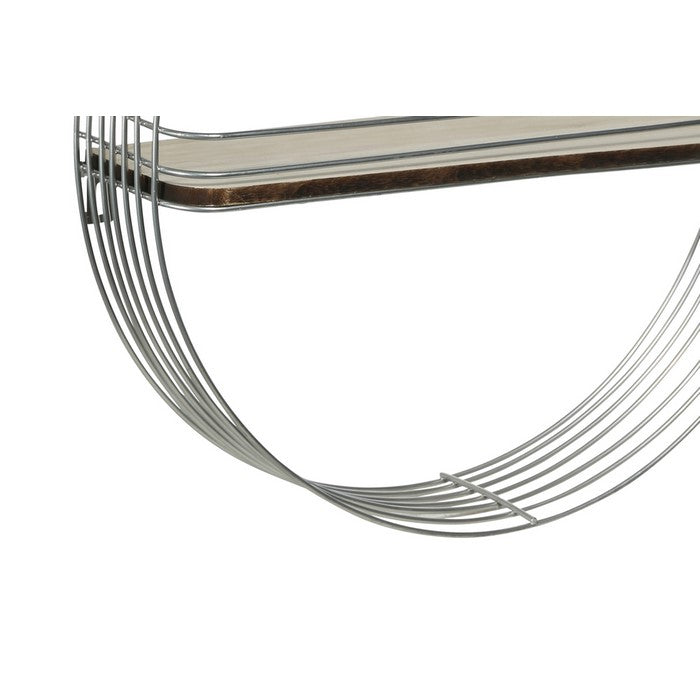 Multiple Rings Round Metal Frame with 1 Wooden Shelf, Silver and Brown
