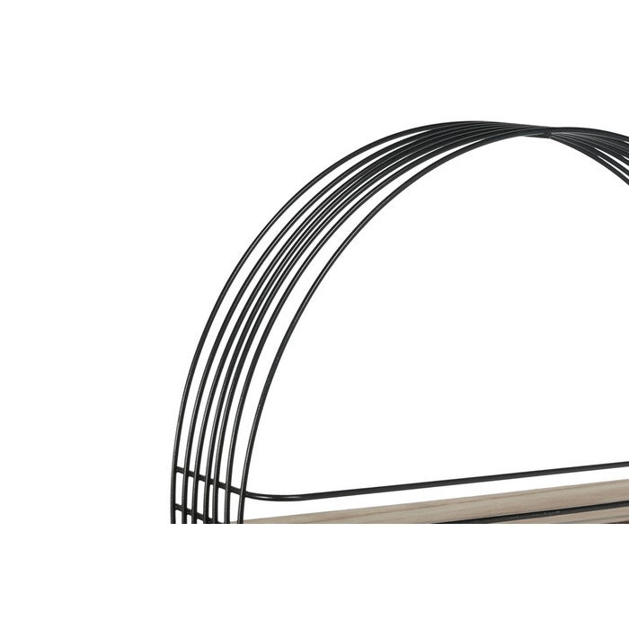 Multiple Rings Round Metal Frame with 1 Wooden Shelf, Black and Brown