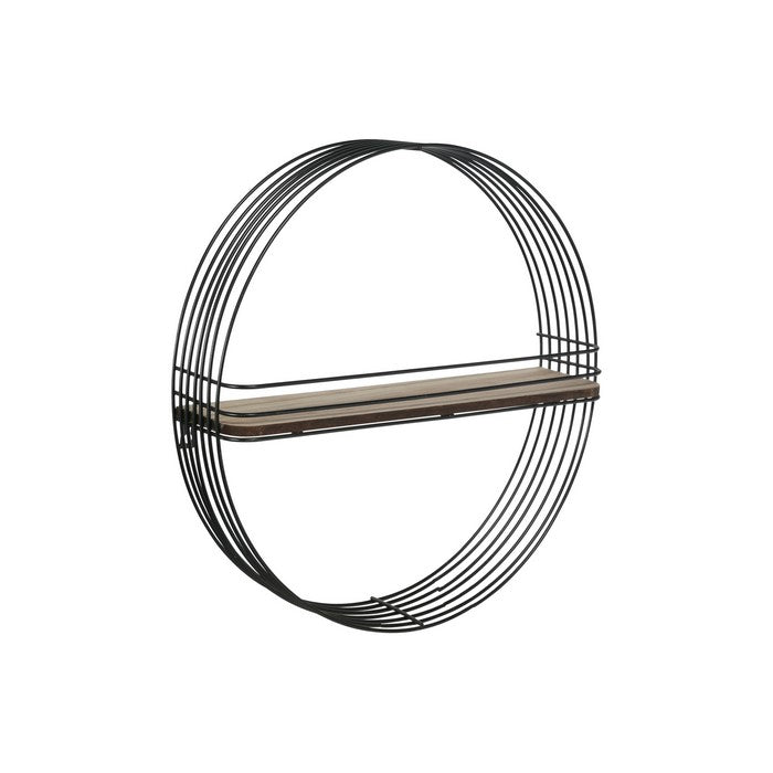 Multiple Rings Round Metal Frame with 1 Wooden Shelf, Black and Brown